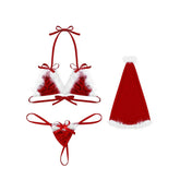 Conjunto navideño de lencería sexy para mujer, vestido de encaje rojo tipo babydoll, ropa de dormir, disfraz